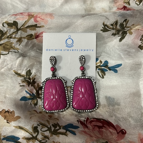 Danielle Stevens Pink Carved Dangle Earrings - Picture 2 of 2